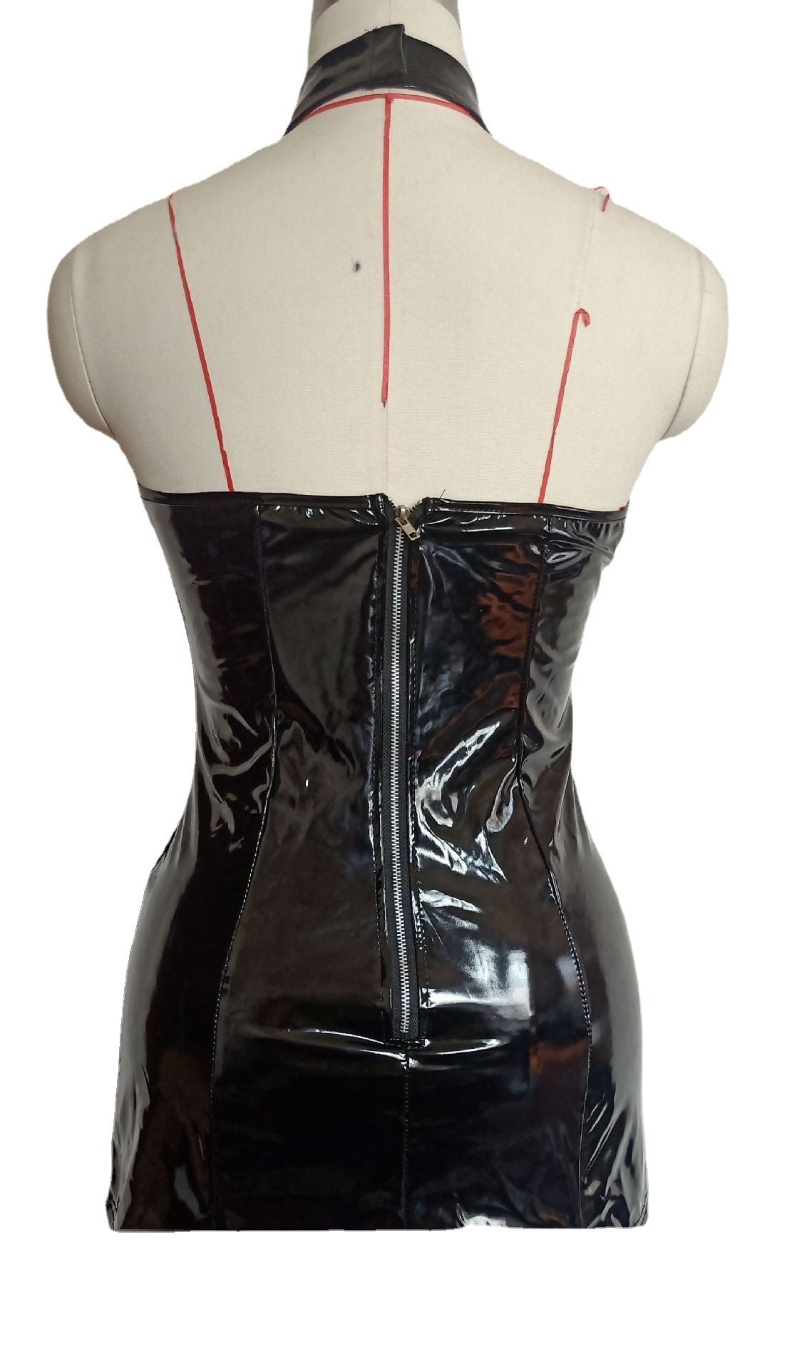 Patent leather tights zipper back opening European and American sexy nightclub costumes dance clothes women motorcycle clothes mirror chain